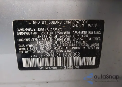 2020 Subaru Forester Sport z USA, uszkodzony, nr VIN JF2SKALC7LH420098